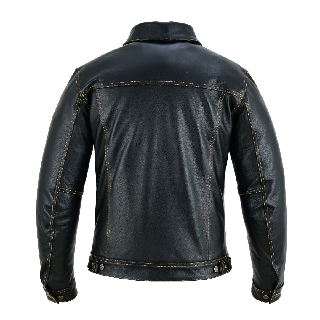 Men’s Cow Leather Trucker Jacket – Classic Levi’s Style, Contrast Stitching
