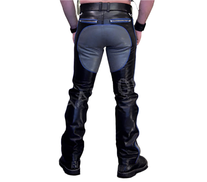 Men’s Cowhide Leather BLUF Pants with Saddle Seat & Contrast Panels