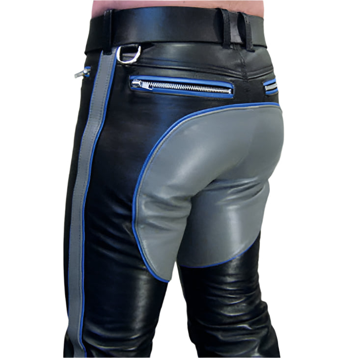 Men’s Cowhide Leather BLUF Pants with Saddle Seat & Contrast Panels