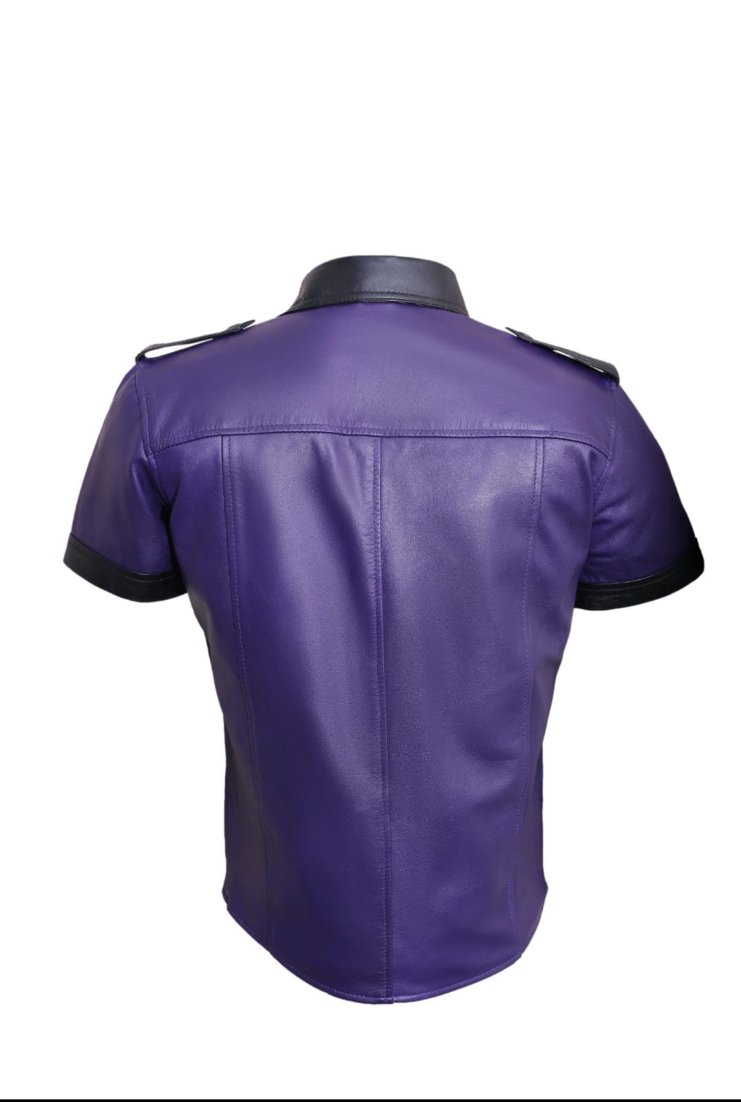 Men’s Lamb Leather Police Shirt with Contrast Trims & Shoulder Straps