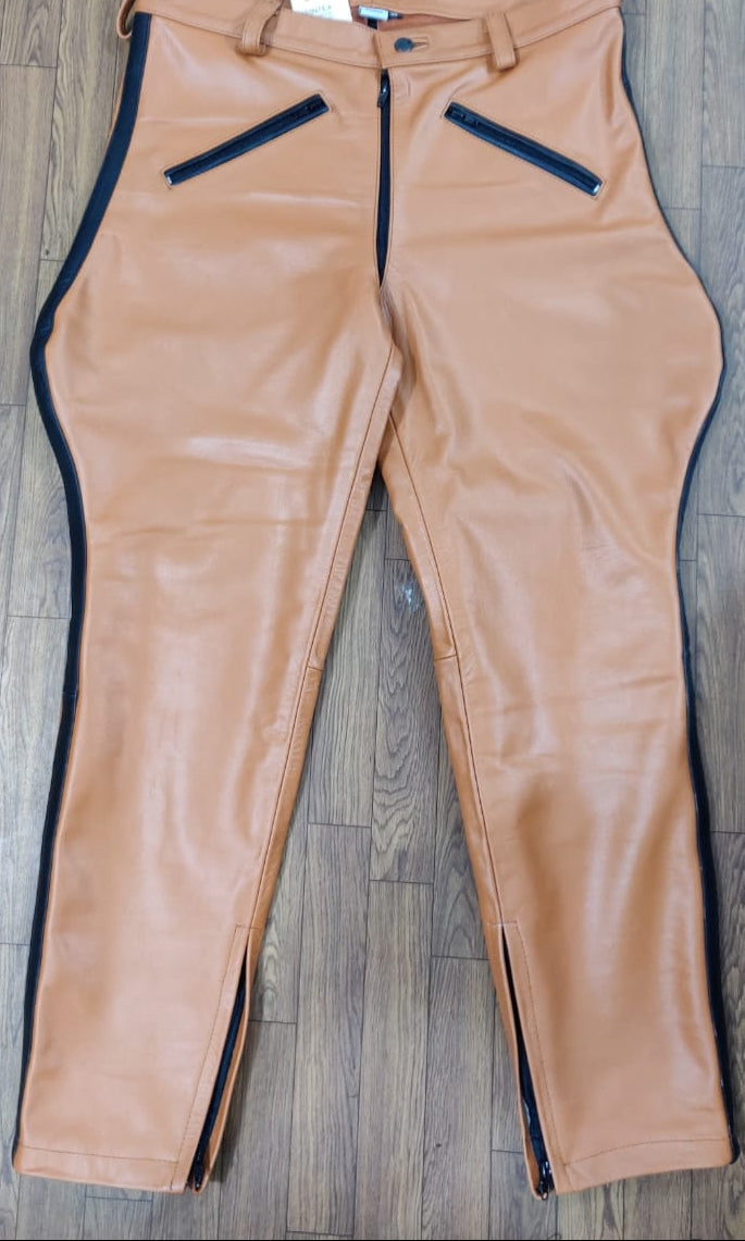 Men’s Real Cowhide Leather Breeches – Jodhpurs with Boot Zips & Pockets