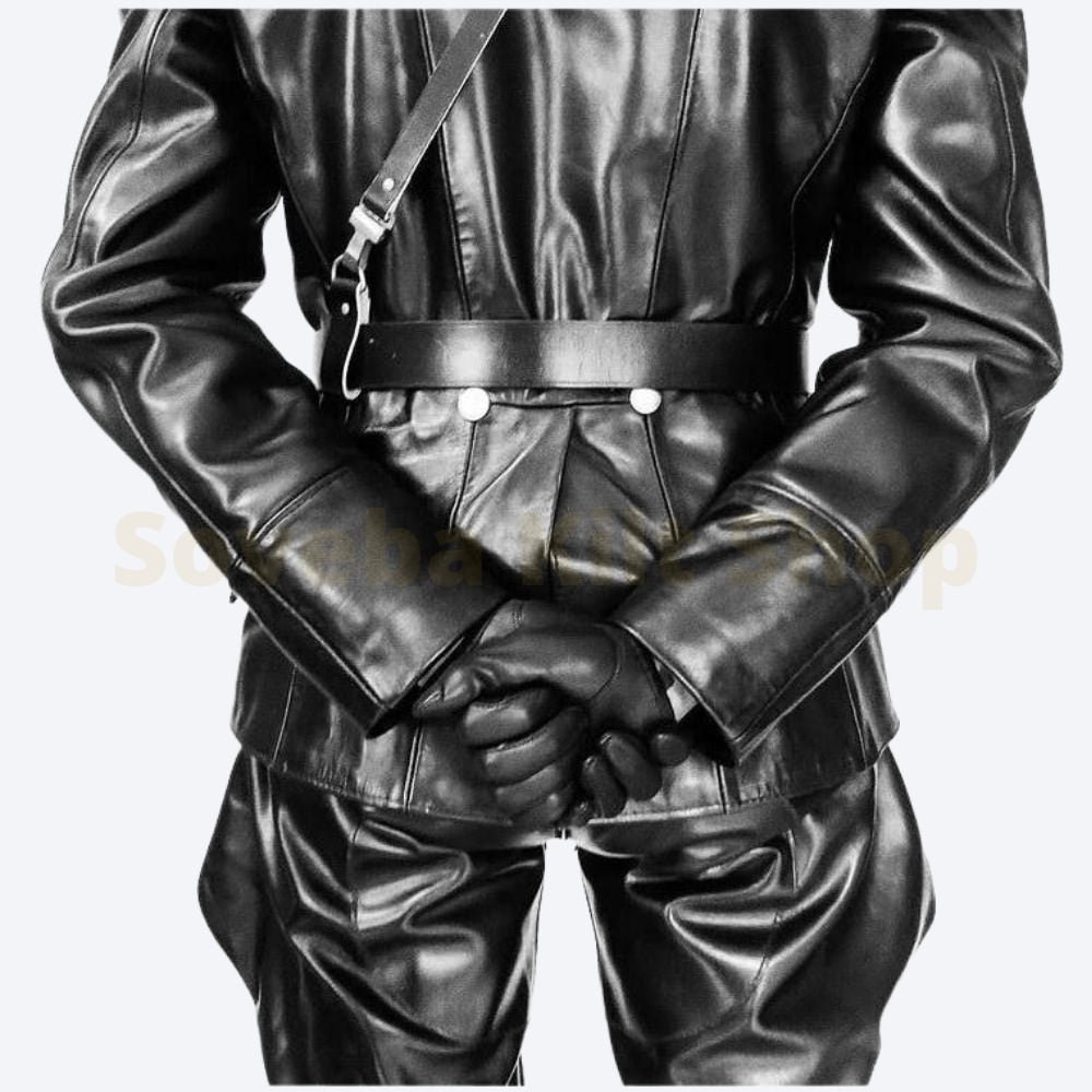 Men’s Cowhide Leather BLUF Jacket Shirt with White Piping