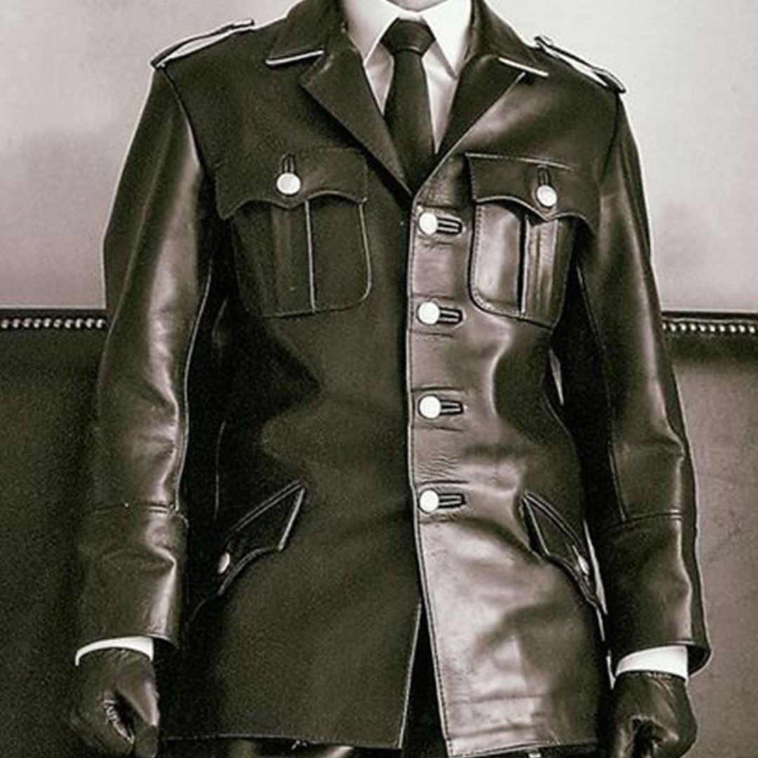 Men’s Cowhide Leather BLUF Jacket Shirt with White Piping