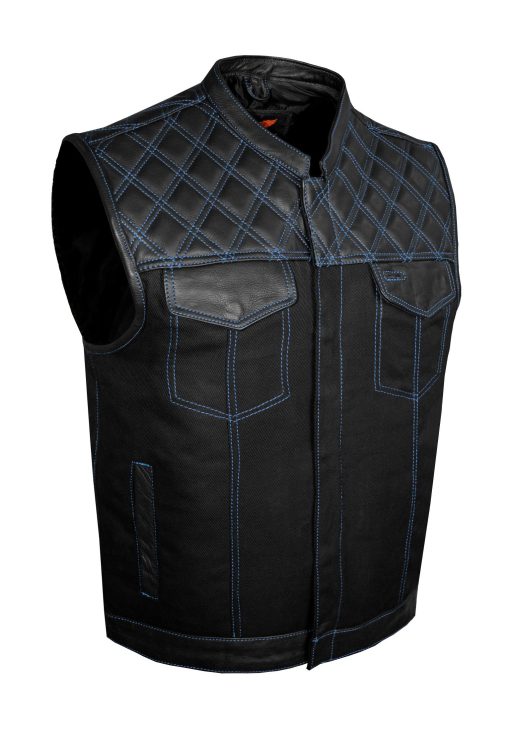 Men's Cowhide Leather Biker Vest with Contrast Stitching
