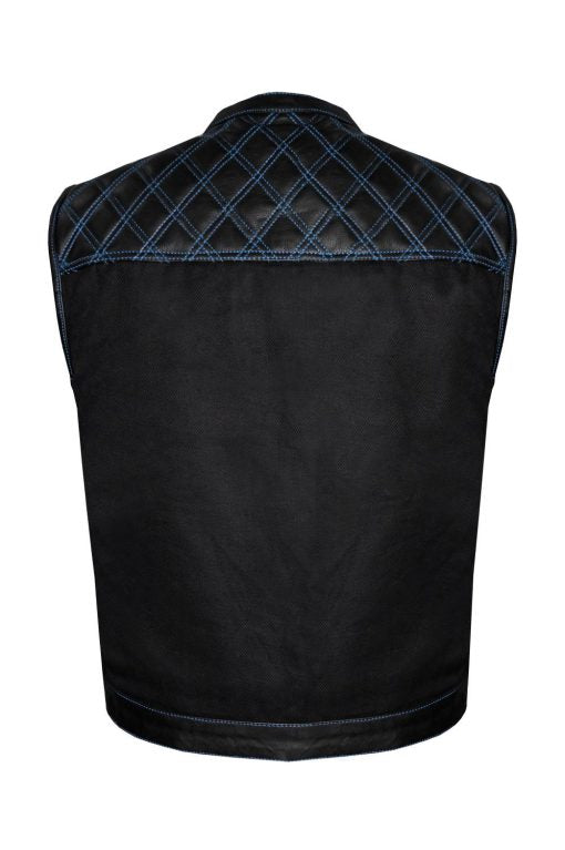 Men's Cowhide Leather Biker Vest with Contrast Stitching