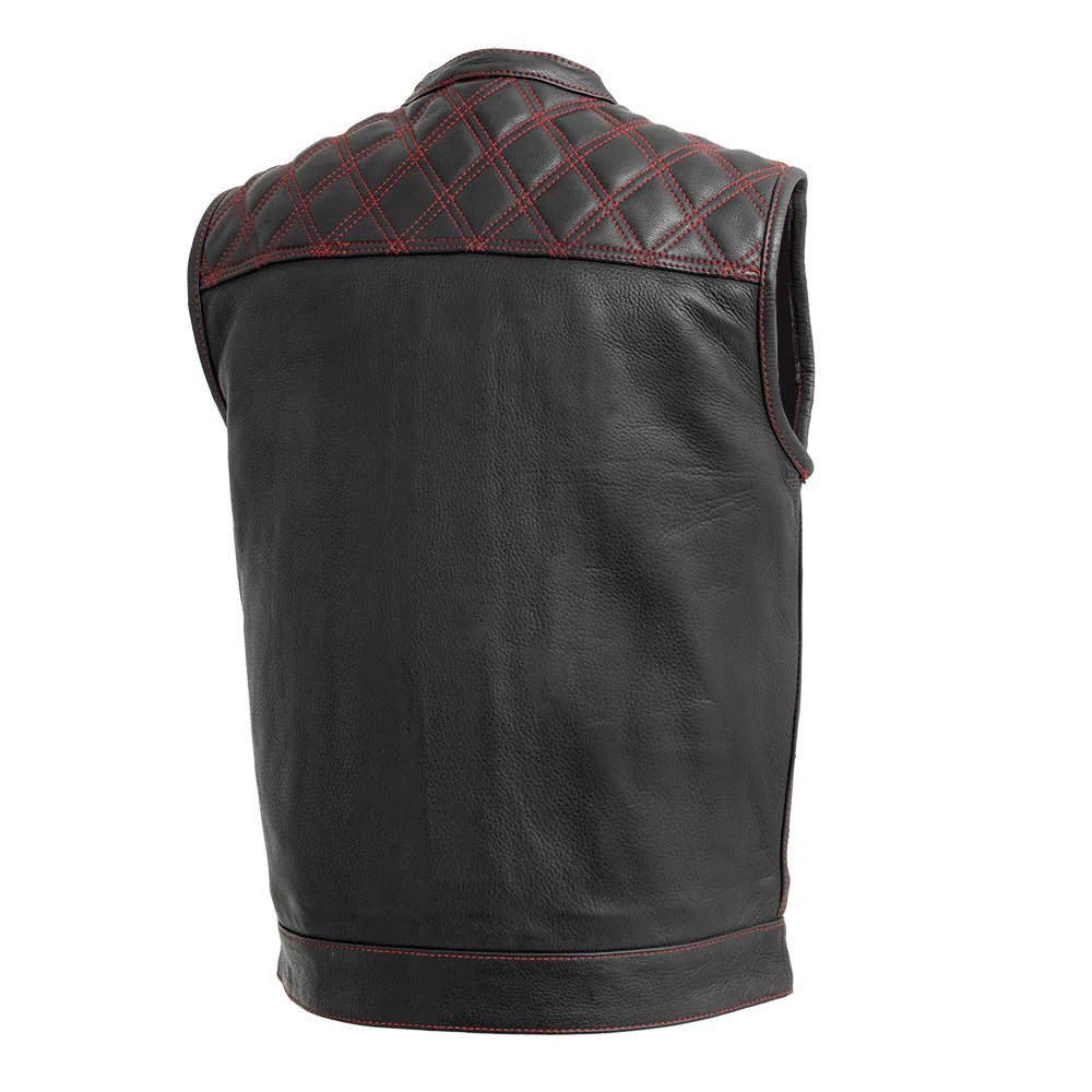 Men's Cowhide Leather Biker Vest with Contrast Stitching