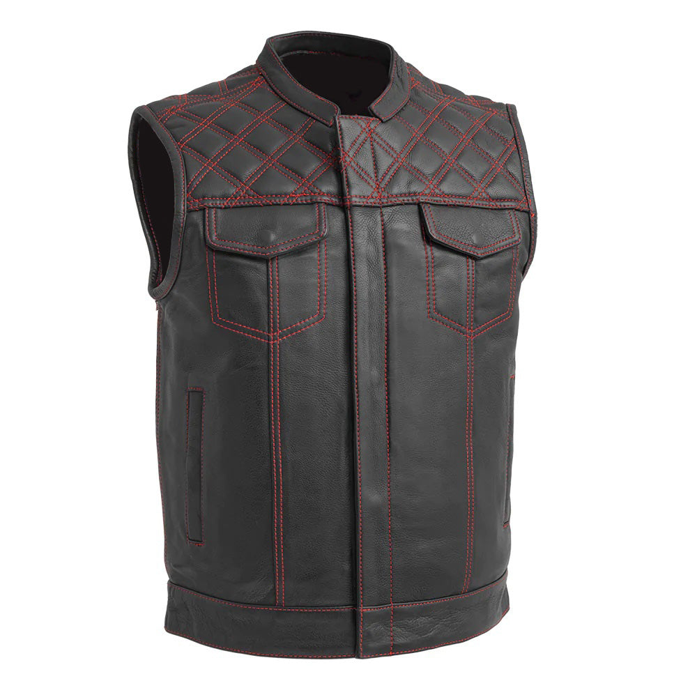 Men's Cowhide Leather Biker Vest with Contrast Stitching