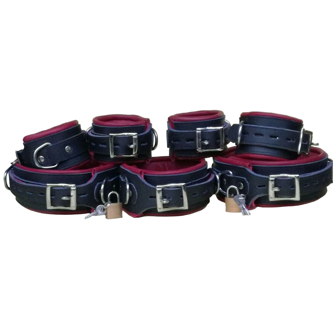 7-Piece Real Leather Padded Bondage Set – Heavy Duty with Free Padlocks