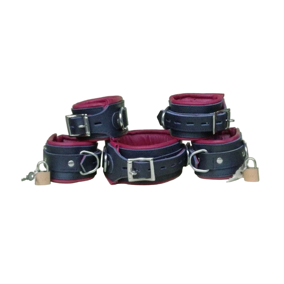 Premium Genuine Leather Bondage Restraint Set β 5-Piece Padded & Lockable Kit