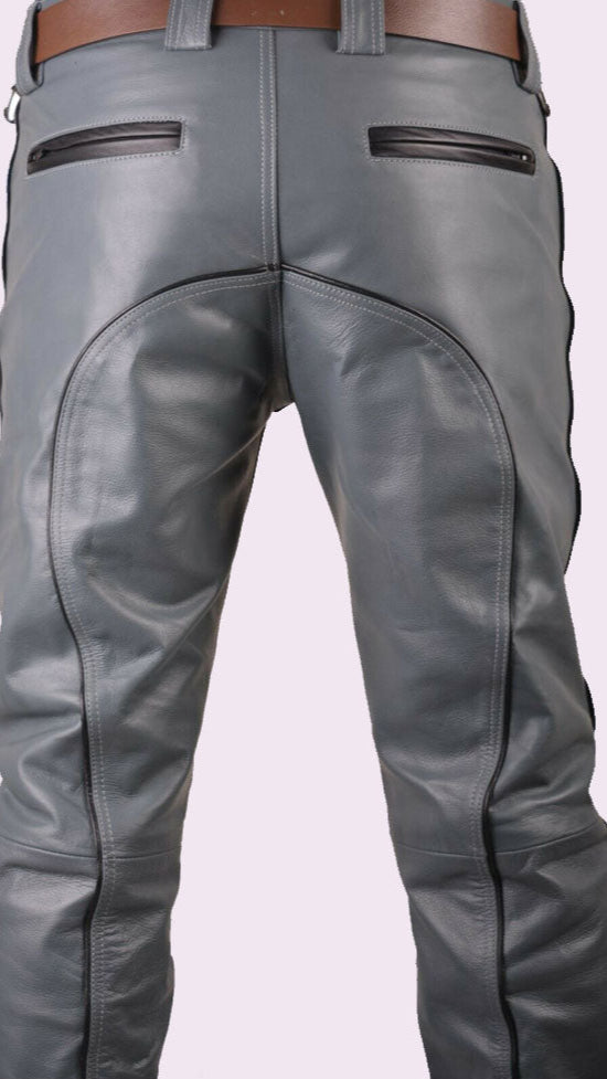 Men’s Grey Cowhide Leather Biker Pants – BLUF Style Trousers