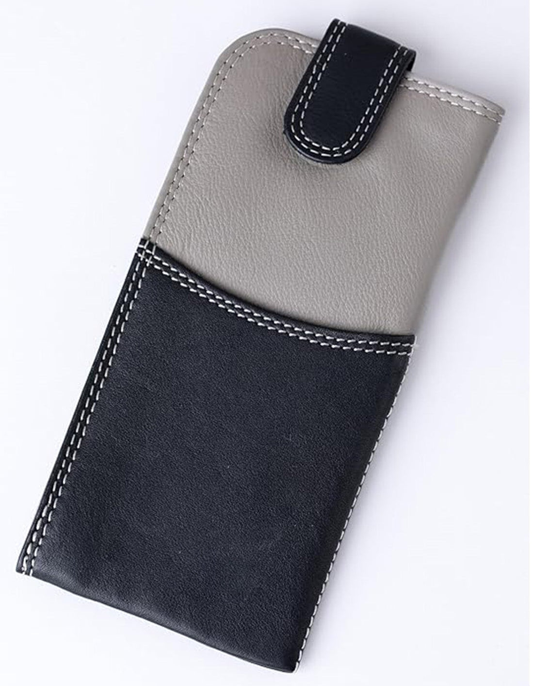 Slim Genuine Black Gray Multi Leather Glasses Case – Magnetic Eyewear Pouch for Reading Glasses & Sunglasses