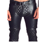 Men’s Quilted Leather Biker Pants – Soft Cowhide BLUF Style with Double Zips