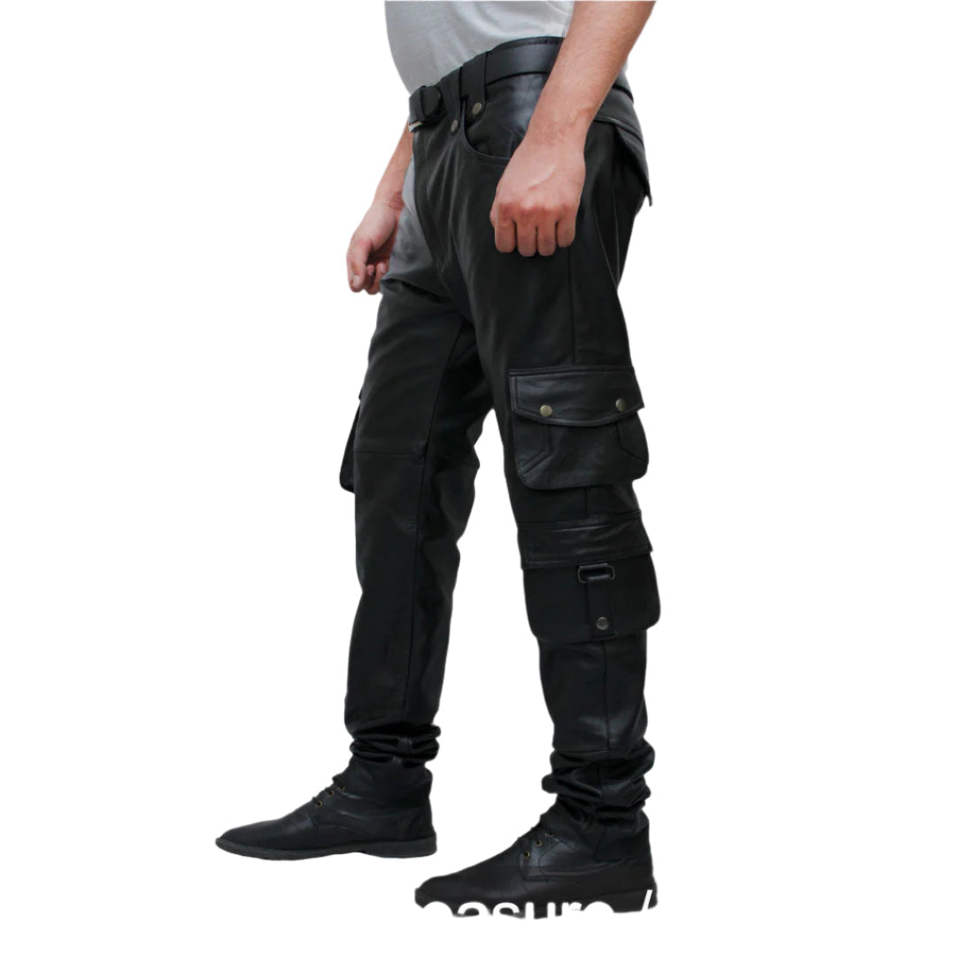 Men’s Leather Cargo Pants – Cowhide 8 Pocket Biker Trousers