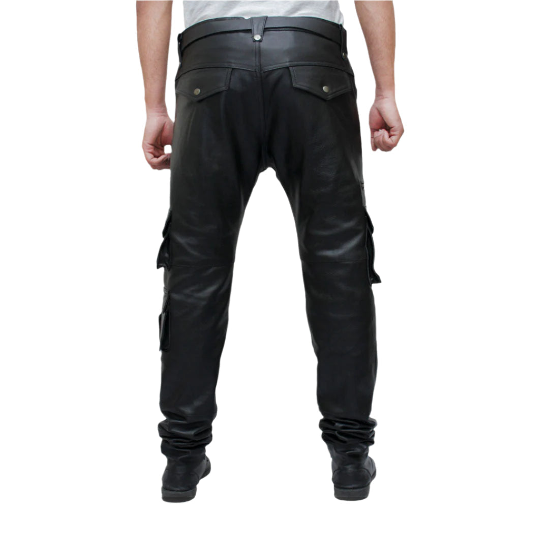 Men’s Leather Cargo Pants – Cowhide 8 Pocket Biker Trousers
