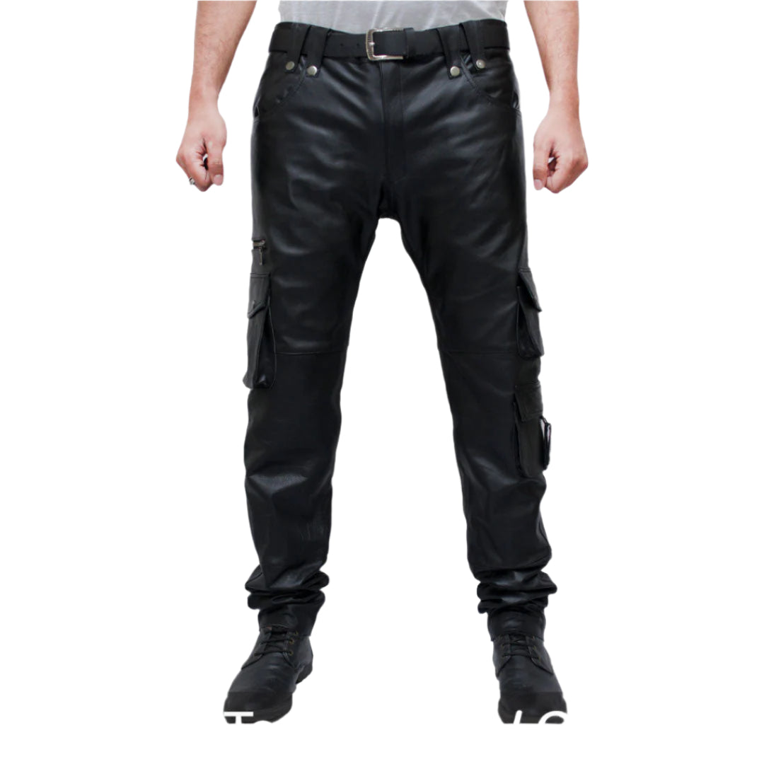 Men’s Leather Cargo Pants – Cowhide 8 Pocket Biker Trousers