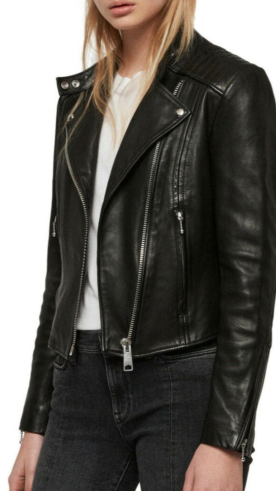 Women’s Quilted Lamb Leather Biker Jacket – Real Leather with YKK Zippers