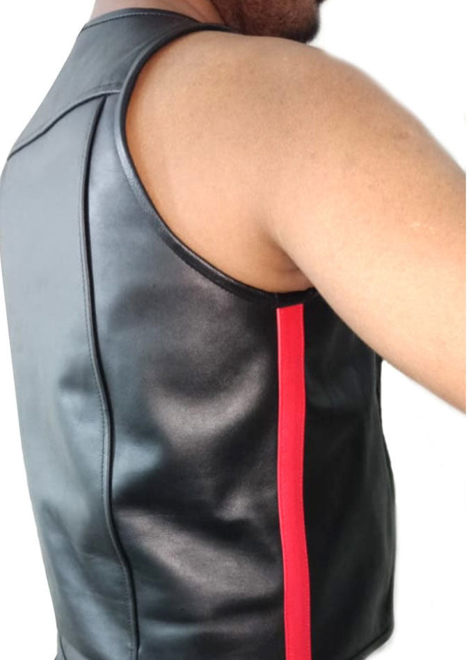 Men’s Real Cowhide Leather Bartender Bikers Vest with Free Armband