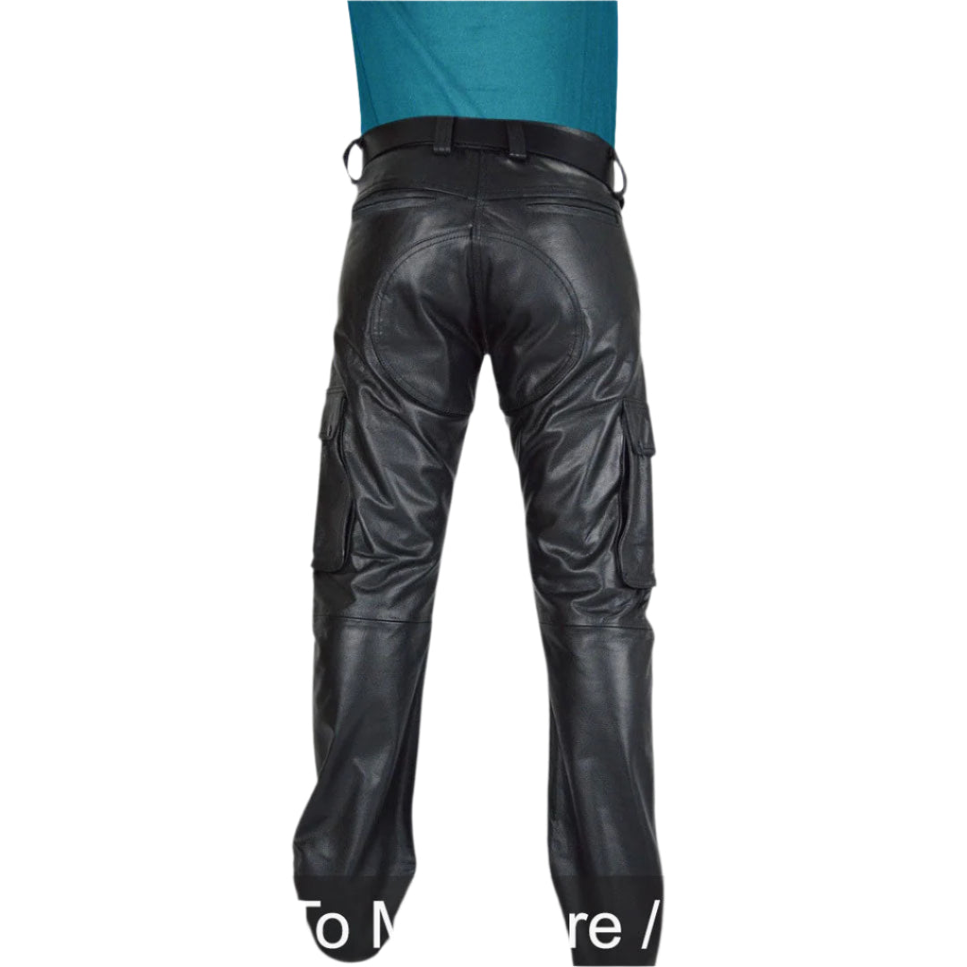 Men's Cowhide Leather Cargo Pants – Biker Style with Pockets