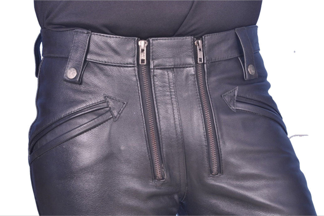 Men’s Cowhide Slim Fit Leather Carpenter Biker Pants