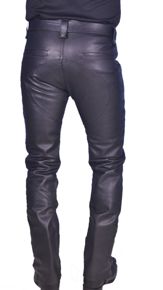 Men’s Cowhide Slim Fit Leather Carpenter Biker Pants