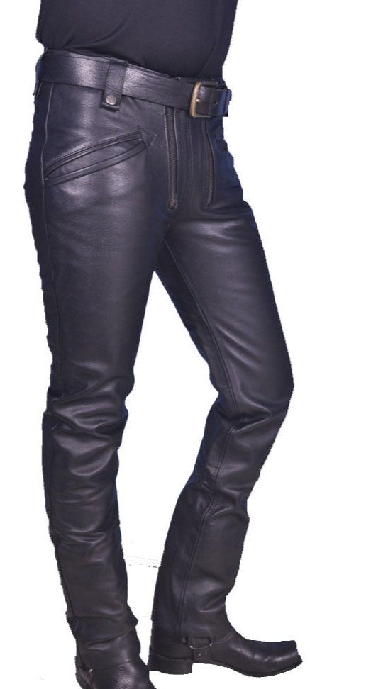 Men’s Cowhide Slim Fit Leather Carpenter Biker Pants
