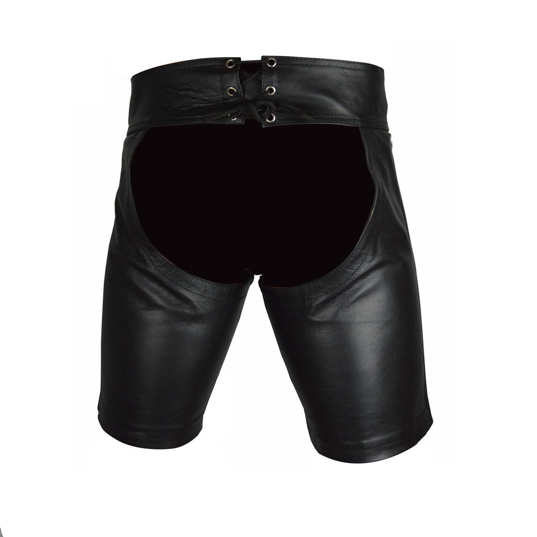 Men’s Cowhide Leather Laced Chaps Shorts for Clubwear