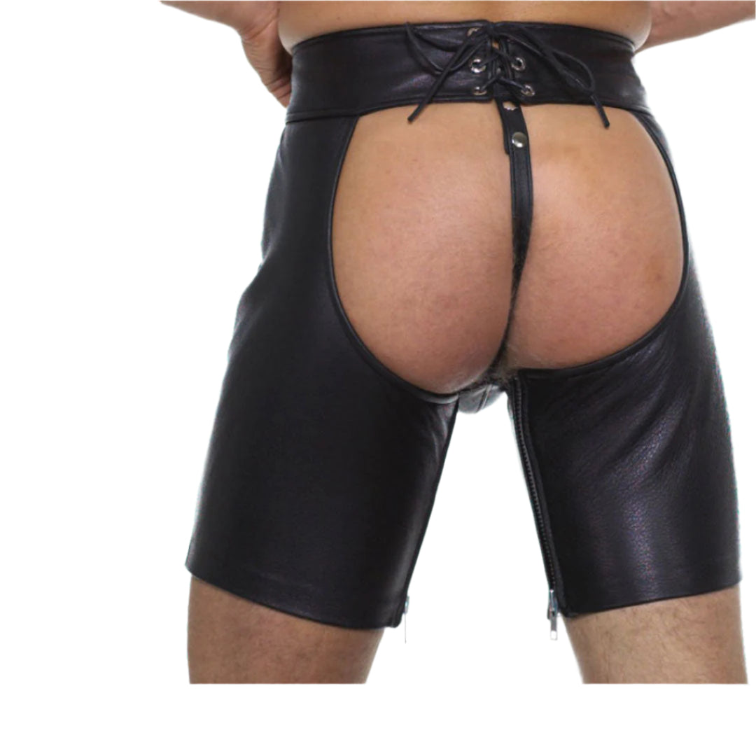 Men’s Leather Chaps with Detachable Jockstrap – Real Cowhide Fetish Shorts