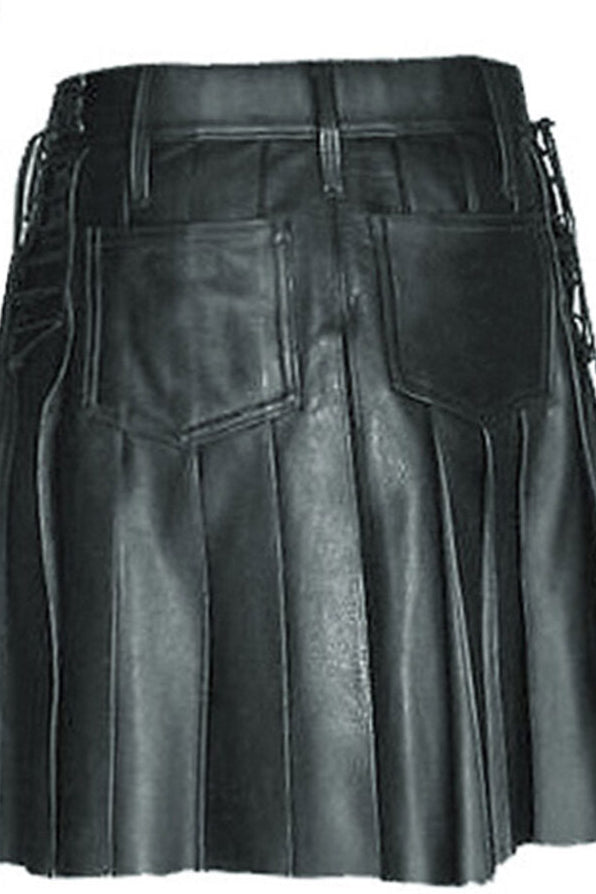 Men’s Black Cowhide Leather Kilt – Adjustable Clubwear Skirt