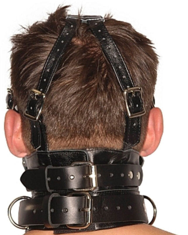Genuine Leather Muzzle Hood with Blindfold & Gag β Adjustable Bondage Mask