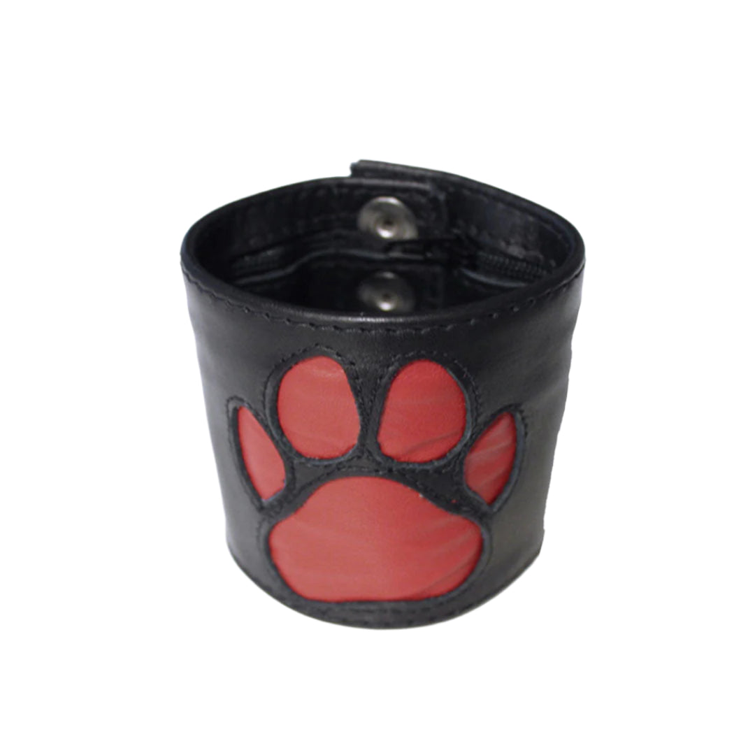 BDSM Leather Handcuffs – Colorful Bondage Cuffs with PAW Logo & 4-Button Closure