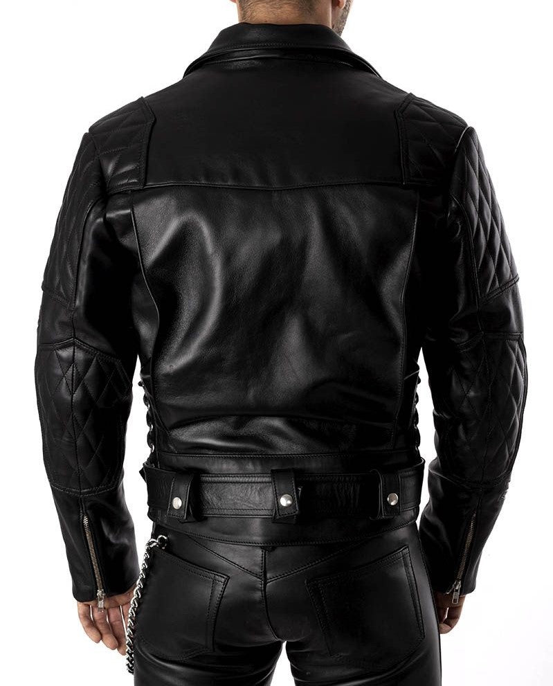 Men’s Cowhide Leather Biker Jacket – Quilted BLUF Brando Style