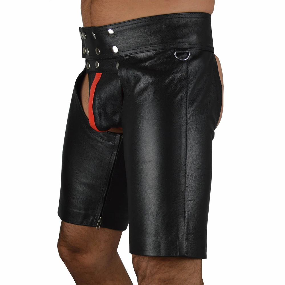 Men's Real Cowhide Leather Chaps Shorts Chaps Detachable Codpiece