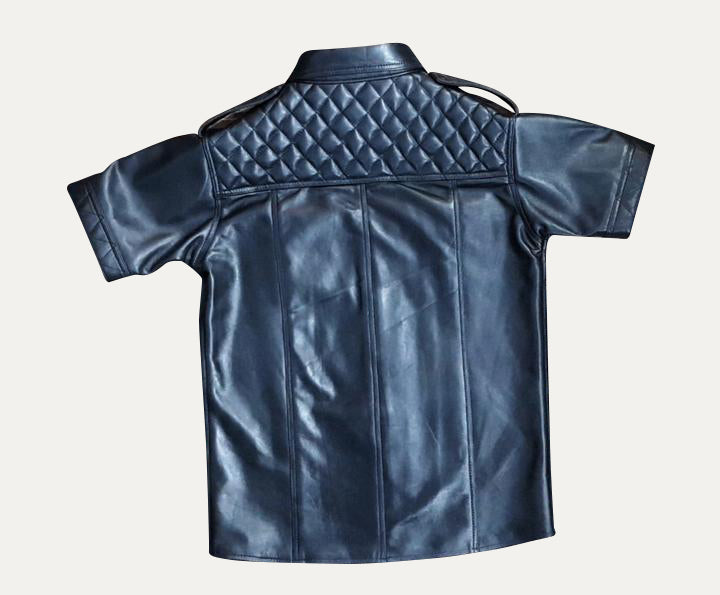 Men’s Lamb Leather Police Shirt – Quilted Gay Fetish Leather Shirt