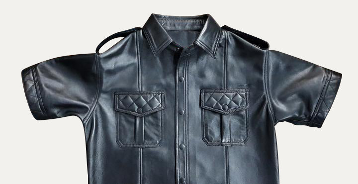 Men’s Lamb Leather Police Shirt – Quilted Gay Fetish Leather Shirt