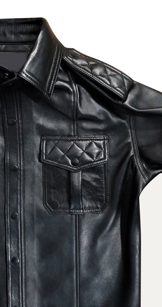 Men’s Lamb Leather Police Shirt – Quilted Gay Fetish Leather Shirt