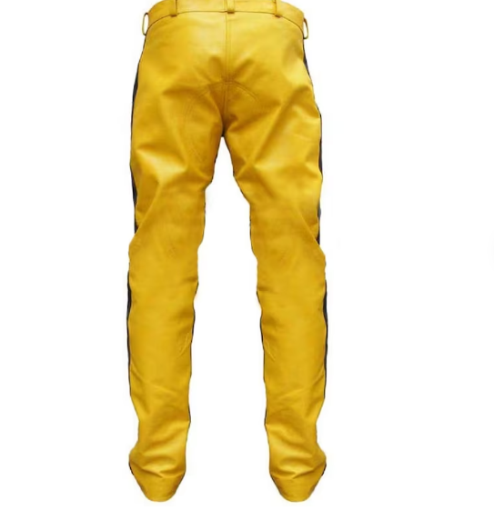Men’s Cowhide Leather Biker Pants with Quilted Panels & Striped Piping