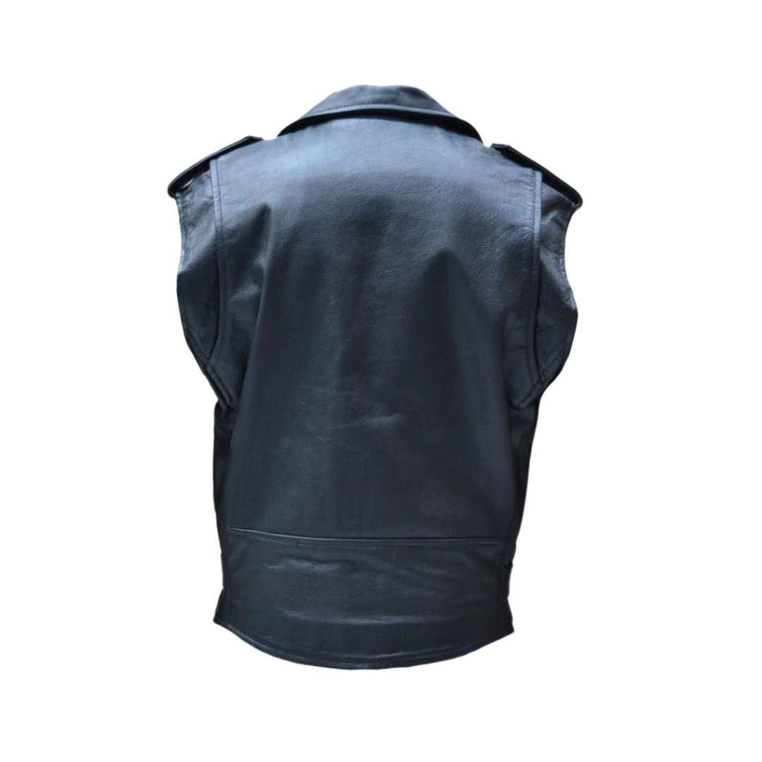 Men’s Cowhide Leather Sleeveless Biker Vest – Brando Style