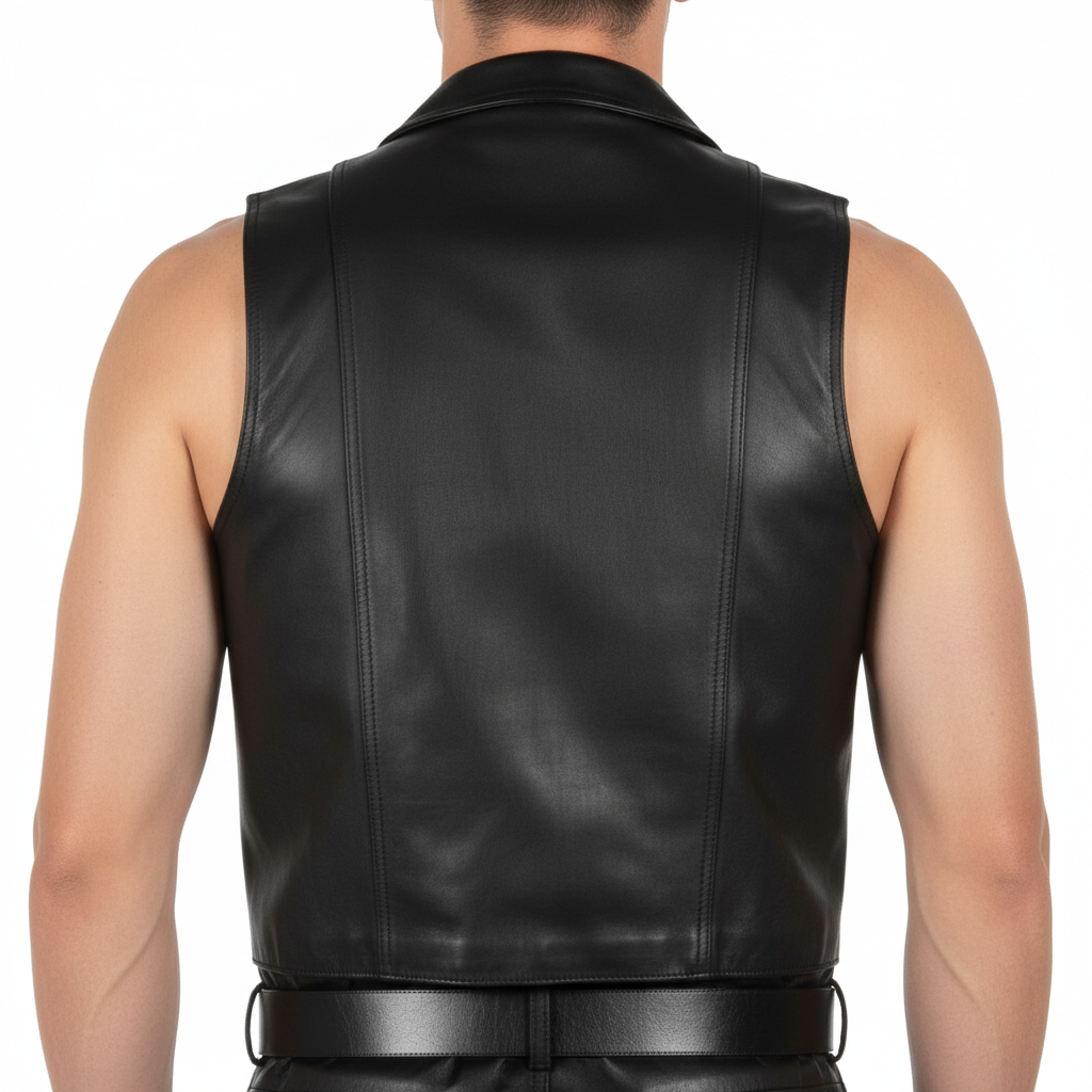 Real Cowhide Leather Biker Vest | Slim Fit Bartender Vest | Double Stitched | Polyester Lined | Men's Motorcycle Club Vest