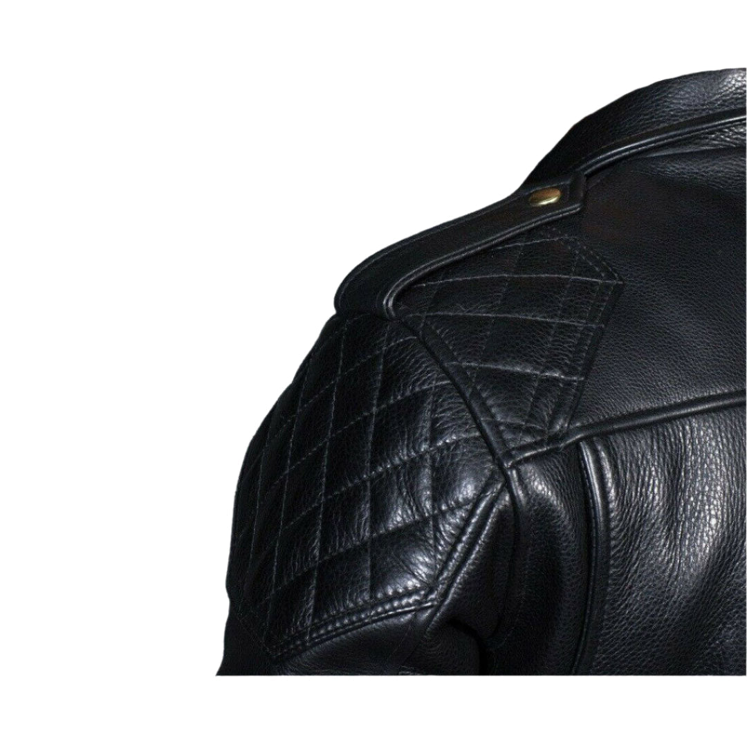 Men's Cowhide Leather Biker Jacket with Quilted Panels – Brando Style