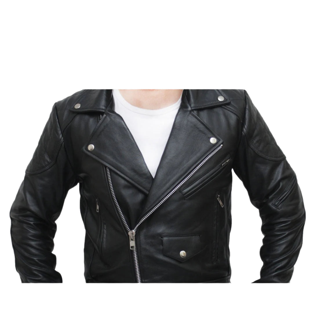 Men’s Quilted Cowhide Leather Biker Jacket – Brando Style Motorcycle Jacket