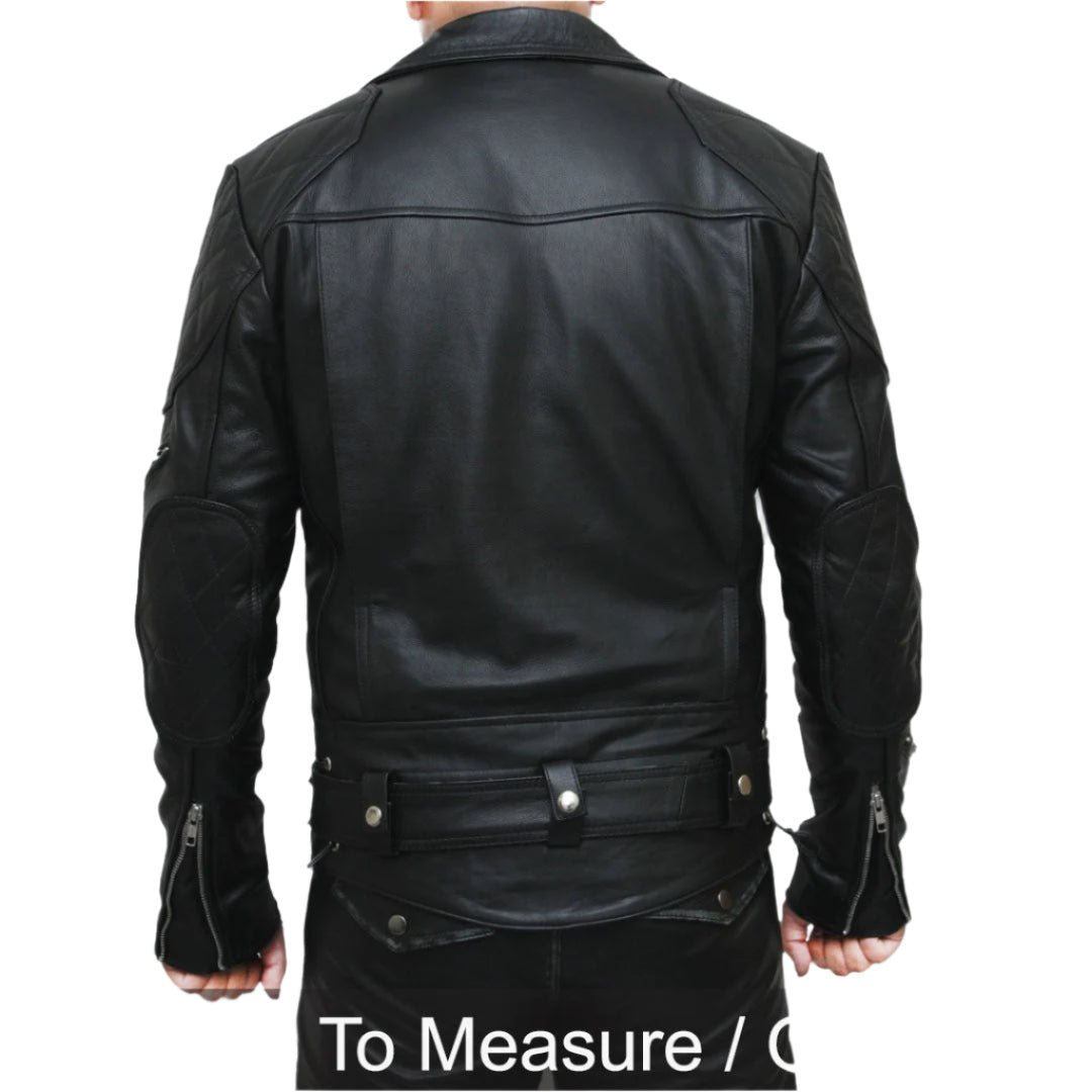 Men’s Quilted Cowhide Leather Biker Jacket – Brando Style Motorcycle Jacket