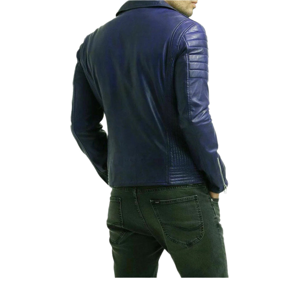 Men’s Natural Grain Cowhide Motor Bikers Leather Quilted Panels Jacket