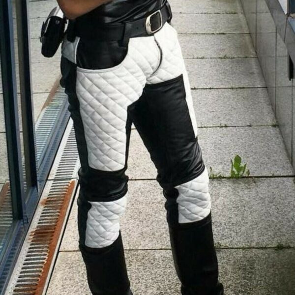 Men's Leather Biker Pants – Black & White Quilted Cowhide