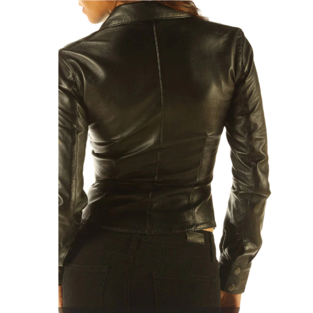Women's Fitted Lambskin Leather Shirt with Full Sleeves & Button Front