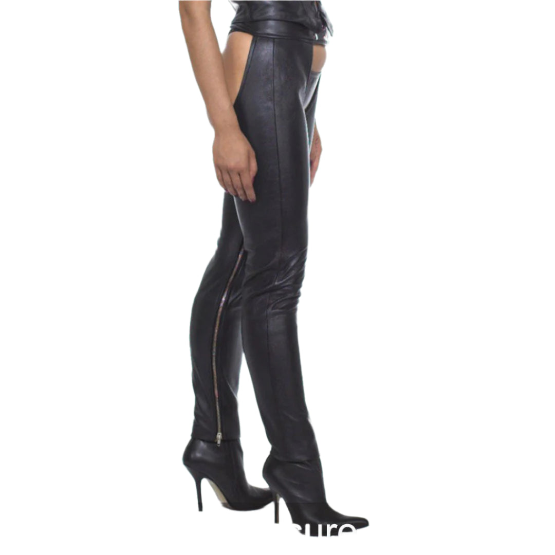 Women's Cowhide Leather Chaps with Inside Leg Zippers – Soft & Durable