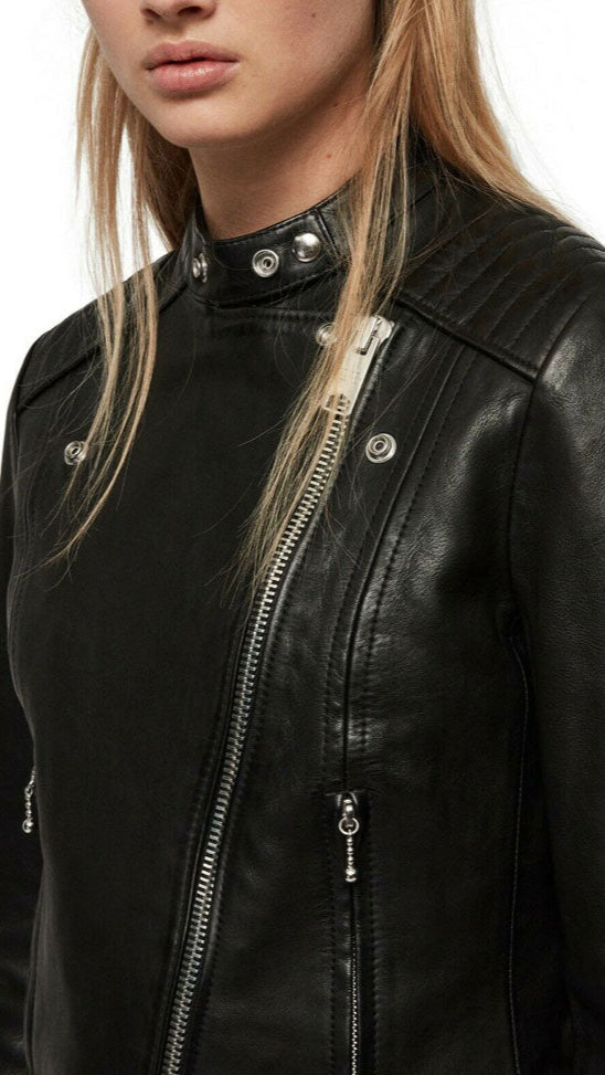 Women’s Quilted Lamb Leather Biker Jacket – Real Leather with YKK Zippers