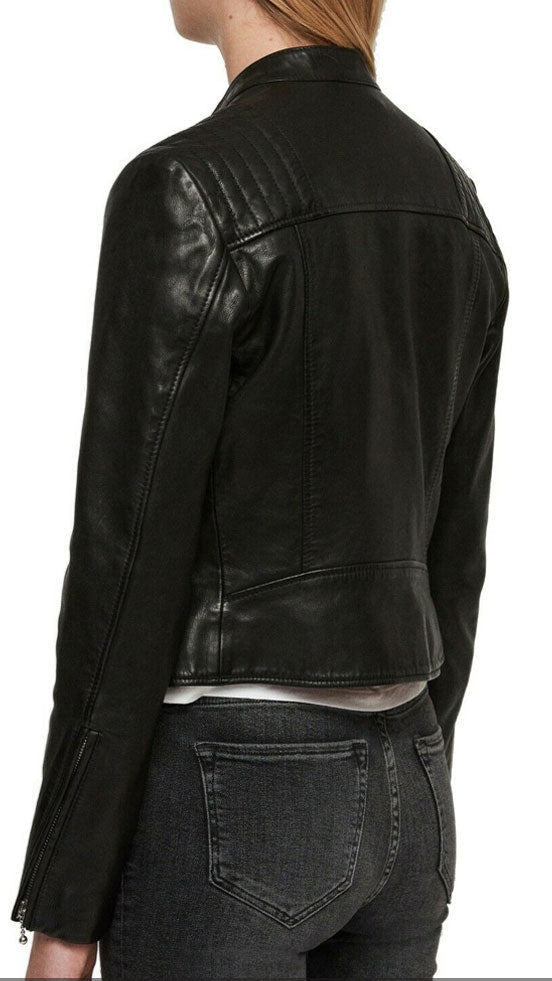 Women’s Quilted Lamb Leather Biker Jacket – Real Leather with YKK Zippers