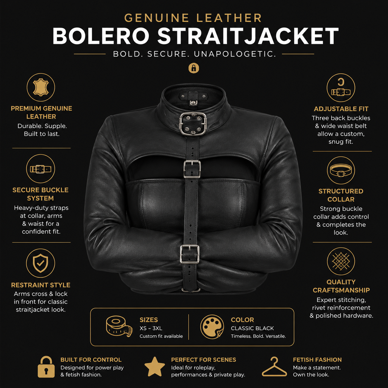 Women's Real Leather Bolero Straitjacket β Fetish Fashion Restraint Top