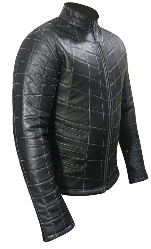 Men's Lambskin Spider Web Quilted Leather Biker Jacket