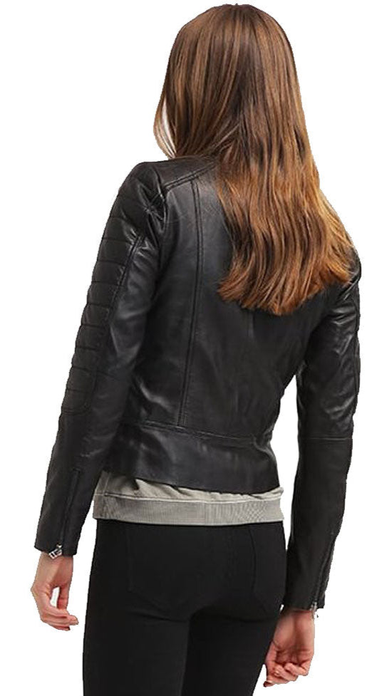 Women’s Quilted Lamb Leather Jacket – Genuine Biker Style with YKK Zippers